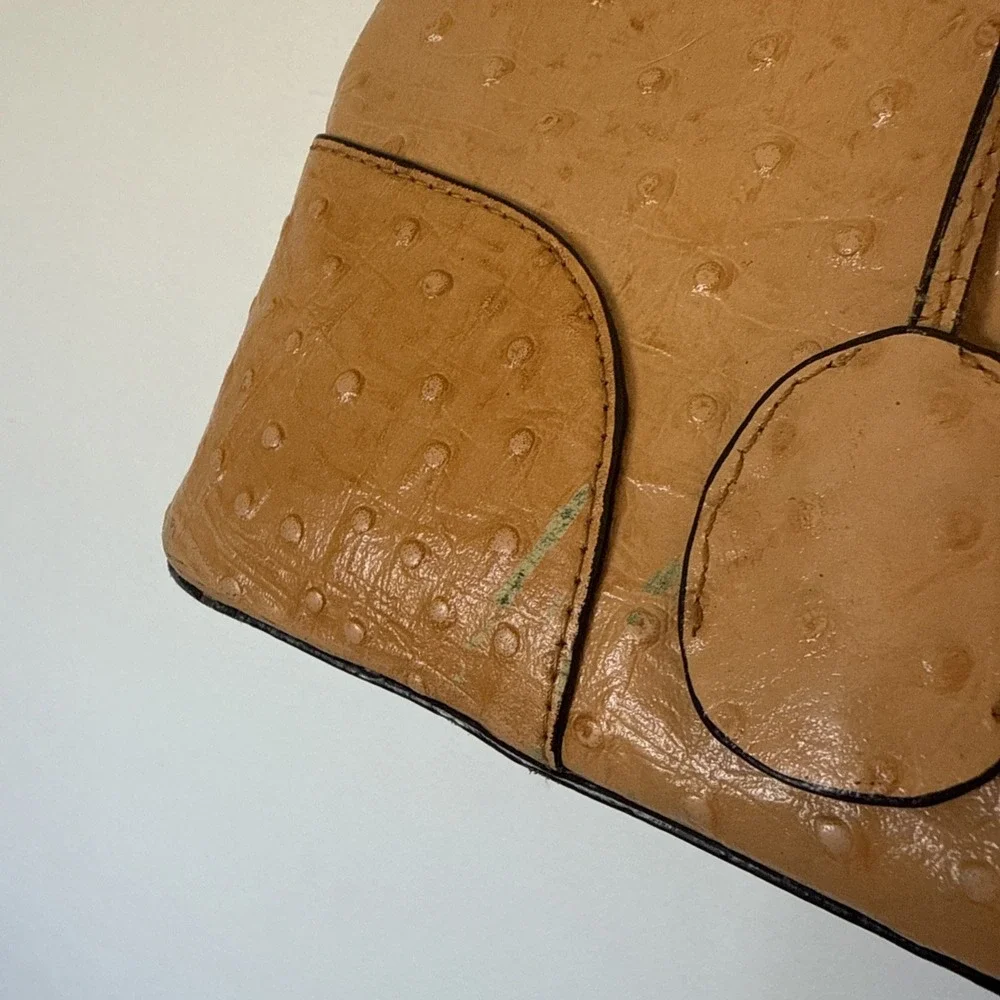 VTG CLEO & PATEK PARIS Genuine‎ Leather Ostrich Embossed Handbag Purse Modern